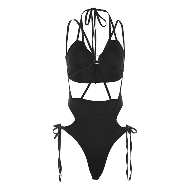Sexy Halter Backless Inner Vest Low Waist Solid Color Camisole Briefs Suit