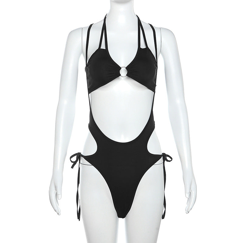 Sexy Halter Backless Inner Vest Low Waist Solid Color Camisole Briefs Suit